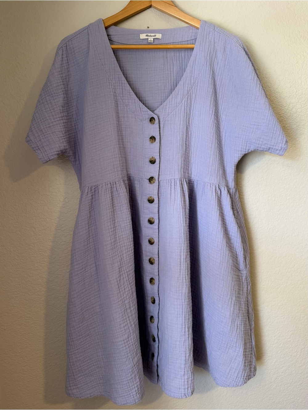 Madewell Lightspun Cotton Mini Dress Lavender Button Front Casual Large
